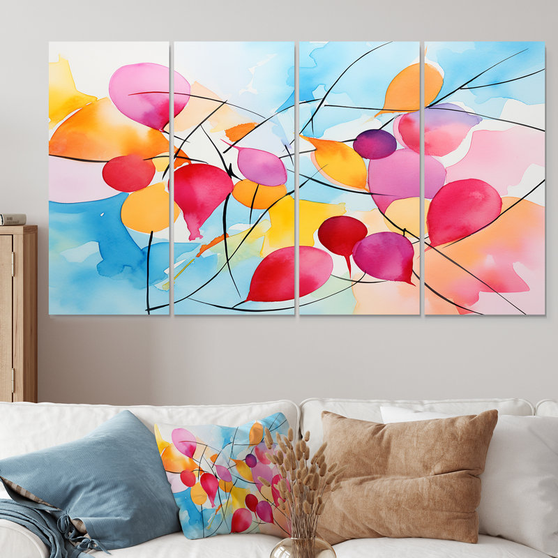 «Pastel Color Geometric Ink Collage V», ensemble d'art mural abstrait géométrique 4 pièces, H 28 po x l 48 po