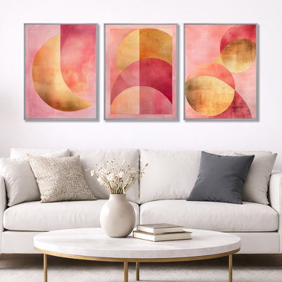 Blush & Gold Arcs - Art abstrait encadré 3 pièces