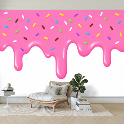 Wall Mural Peel and Stick Wallpaper Pink ice cream melted colorful cute candy sprinkles long border Self-Adhesive Removable Contact Paper Wall Decor for Living Room Bedroom 100"H x 144"W
