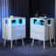 Ensemble de 2 tables de chevet blanches modernes avec station de charge et éclairage à DEL, tiroirs en tissu, panneau de particules enduit pour les tables non tissées à long terme, fonction Scratch Heat