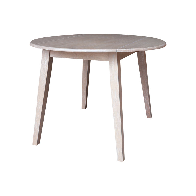 Franklinville Drop Leaf Rubberwood Solid Wood Dining Table, Washed Gray Taupe