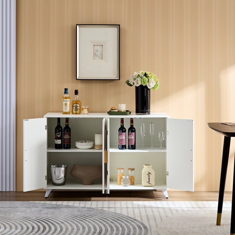 Buffet blanc avec 4 portes et tablettes amovibles, pour le salon et la salle à manger, assure une grande armoire de rangement à 4 portes durable, blanc, volume riche, fabrication