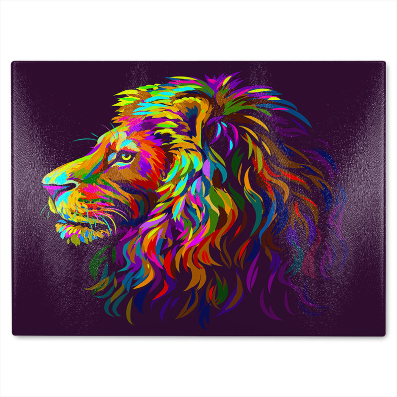 lion's head on a background in popart style Designer Glass Chopping Board, 40cm L x 28cm W
