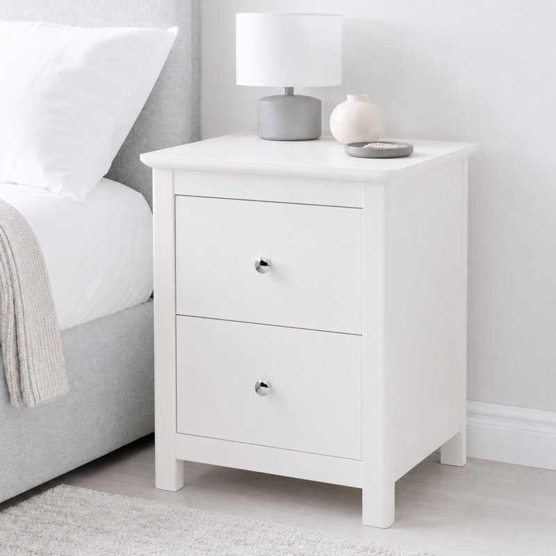  Nairn 2-Drawer Large Bedside Cabinet, Stylish White Table with Storage