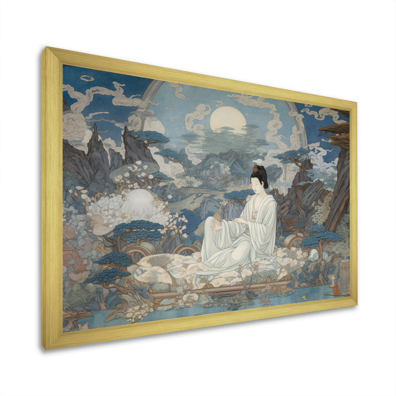 «Buddha In Meditational Abode Retro Illustration», reproduction sur toile, H 30 po x l 40 po x P 1,5 po, Cadre doré simple