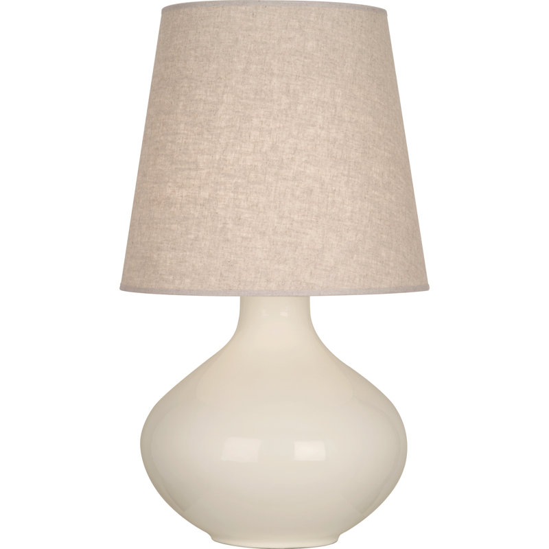 June Ceramic Table Lamp, Buff Linen, Bone