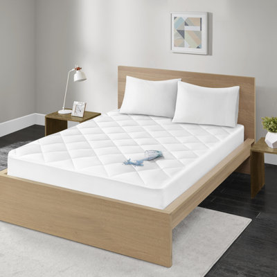 Quiet Nights White 300 Thread Count Cotton Sateen Waterproof Queen Mattress Pad