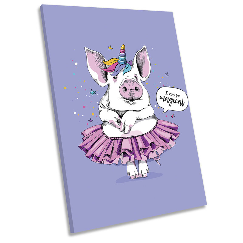 Funny Pig Unicorn Magical Picture Purple - Wrapped Canvas Art Prints, 45.7" H x 30.5" W x 2" D