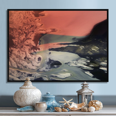 «Sandy Beach», collage rétro rose et gris - plage et océan, art mural