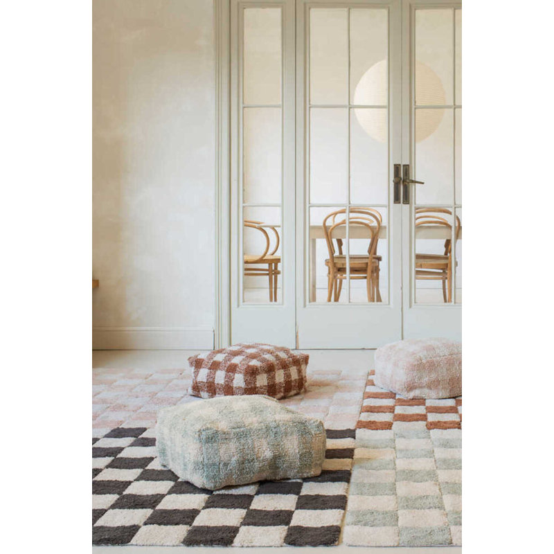 Vichy Square Pouf, Blue Sage