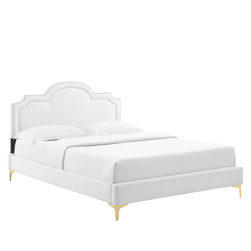 Modway Aviana Performance Velvet Bed, White, Full