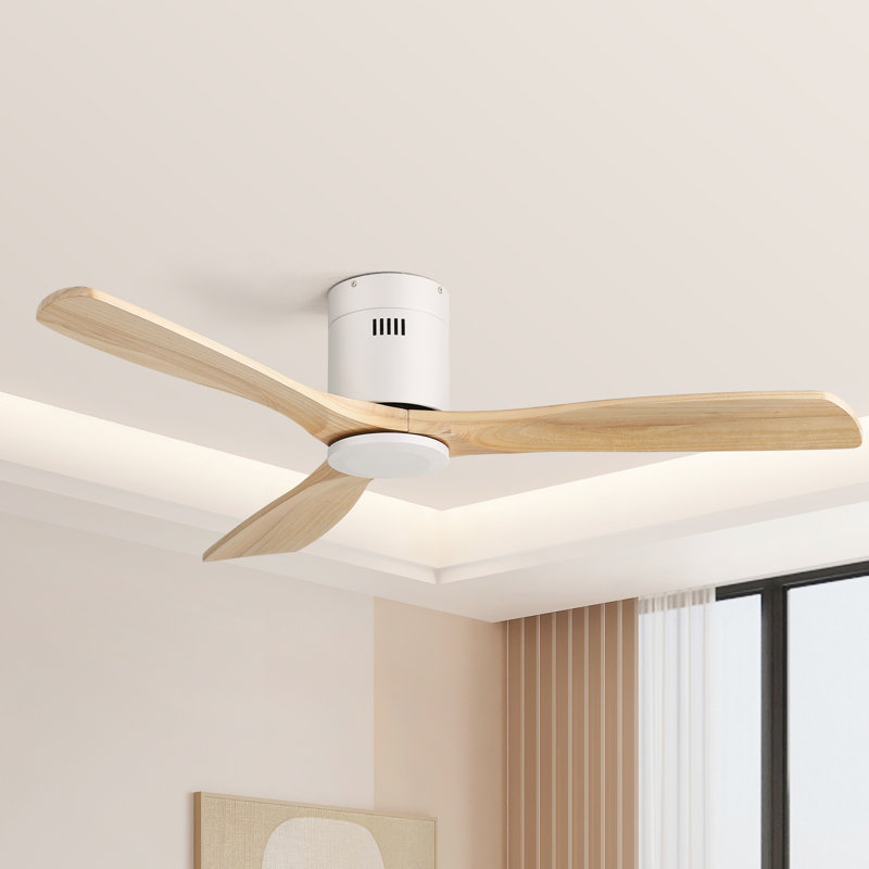  Sofucor Rachel 52'' 3-Solid Wood Blade Flush Mount Classic Ceiling Fan no Lights, White/Beige, White , Burlywood
