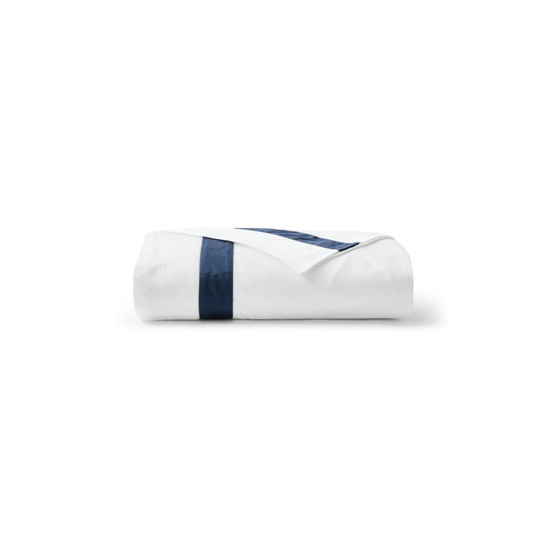Balmoral Flat Sheet, White/Navy Blue, California King/King Flat Sheet