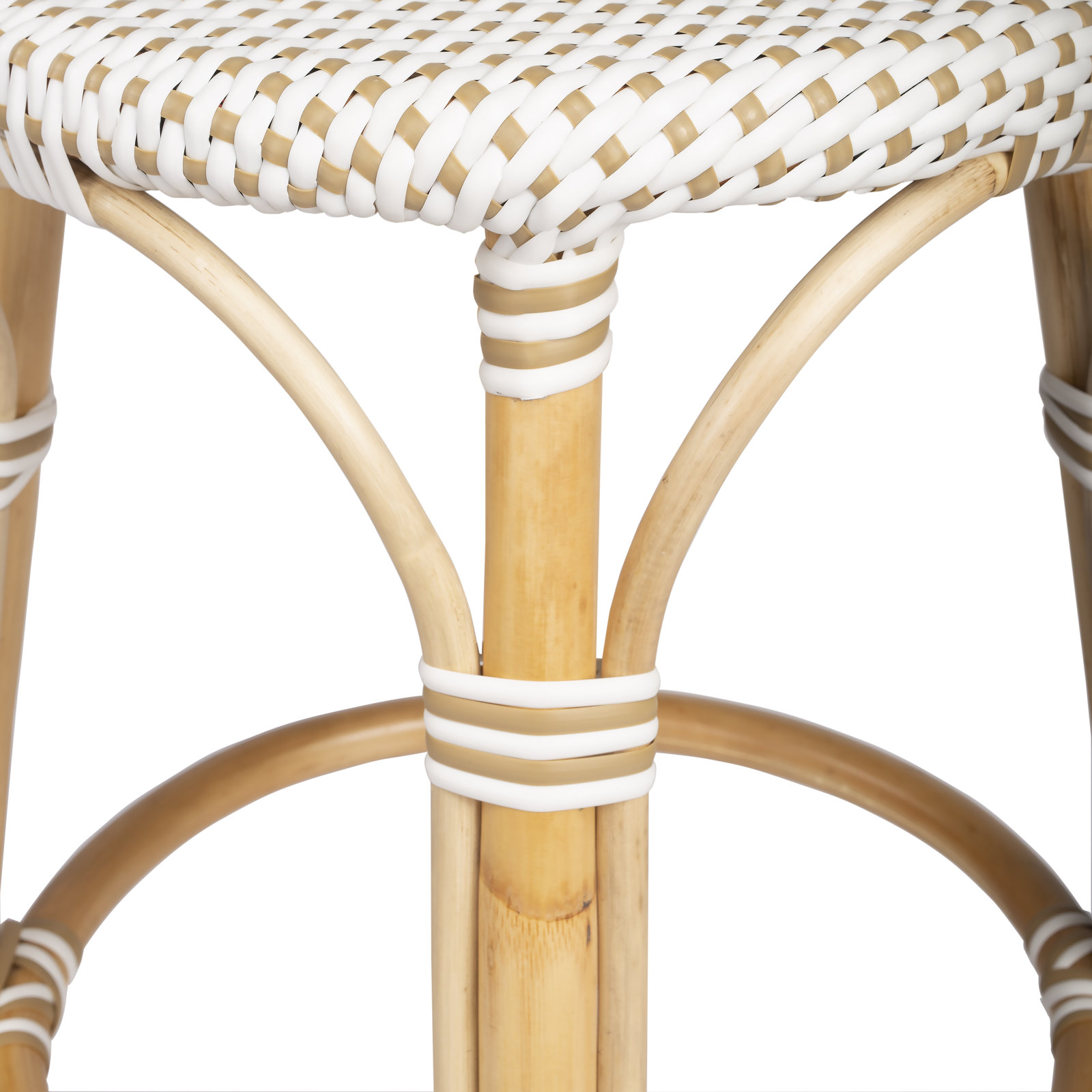 Alastair Bar and Counter Stool, Counter Stool (24" Seat Height), White/Tan Dot/Natural Rattan Frame