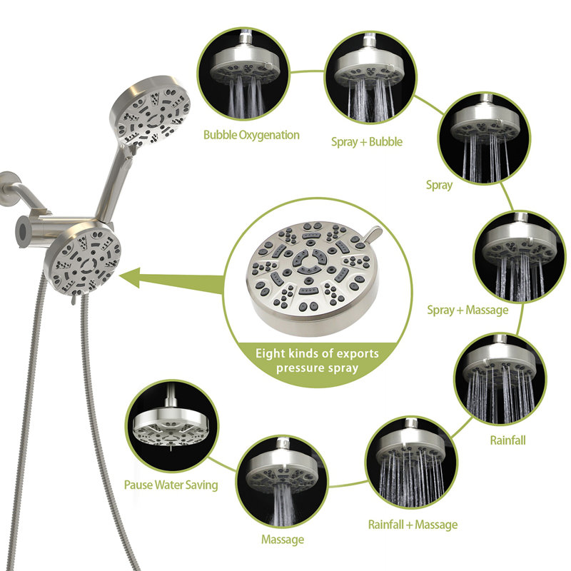 Multi Function Dual Shower Head - Shower System With 4.7" Rain Showerhead, 8-Function Hand Shower, Brushed Nickel
