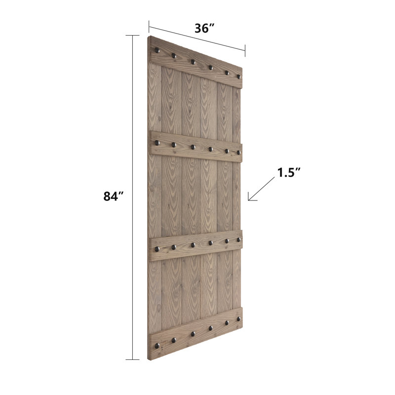 Porte de grange lambrissée peinte en bois sans trousse de quincaillerie d'installation, Gris clair, 36 po x 84 po