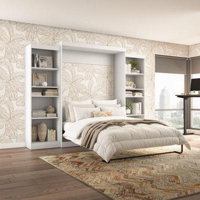 Arlex Murphy Bed and 2 Shelving Units, 115-inch Space-Saving Wall Bed with Storage