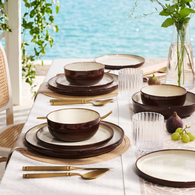  18 Pieces Dinnerware Set - Service for 6, Light khaki & Cocoa
