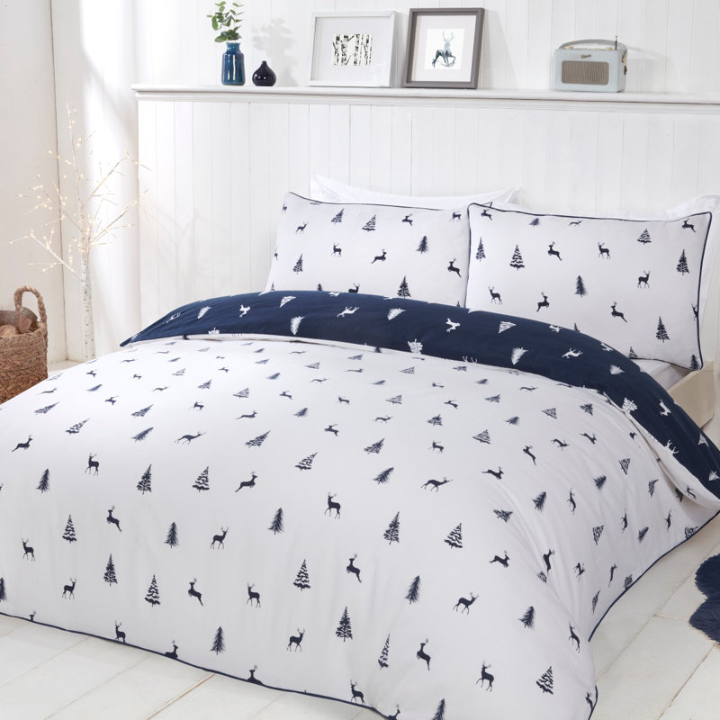 Vermili Cotton Wildlife Duvet Cover Set with Pillowcases Included, Double - 2 Standard Pillowcases, Navy