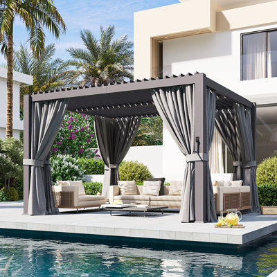 12 Ft. W x 10 Ft. D Outdoor Pergola, Louvered Pergola, Aluminum Pergola for Patio