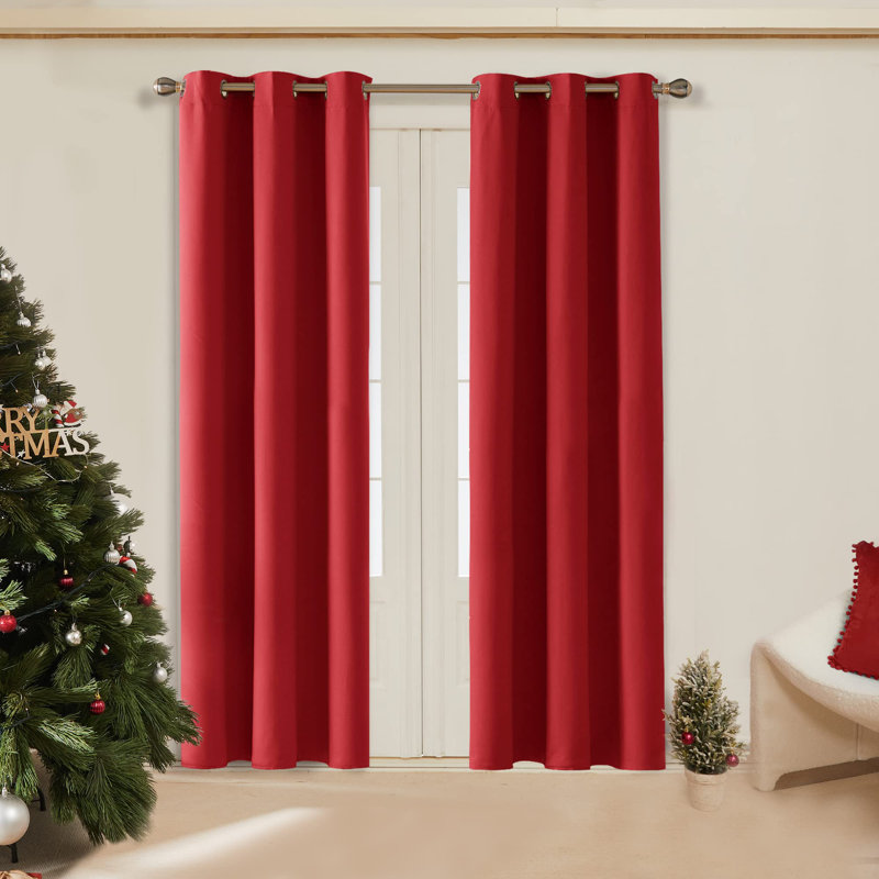 Thermal Insulated Room Darkening Grommet Curtain Panels (Set of 4), Red, 42" W x 90" L