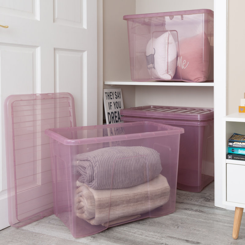 Wham Crystal 80L Plastic Storage Box Pack of 4 Tint Dusky Orchid