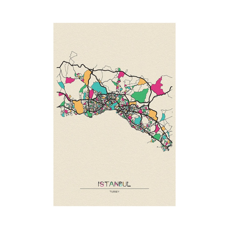 Istanbul, Turkey Map by Ayse Deniz Akerman - Wrapped Canvas Print, 101.6 cm H x 66.04 cm W