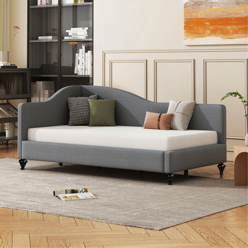 L-Shaped Linen Daybed, With Solid Wood Legs, Gray