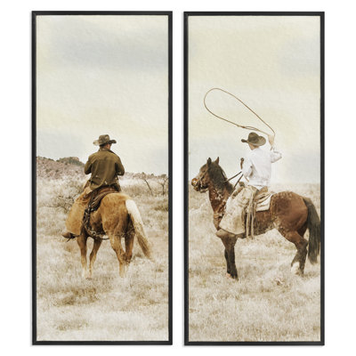 Wrangling Cowboy Duo, ensemble de 2 giclées encadrées, design par Marcus Prime