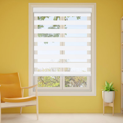 Cordless Zebra Blinds for Windows Zebra Roller Shades with Metal Valance Free Stop Dual Layer Sheer Blinds Day Night Privacy Light Filtering, W40 x H72, White