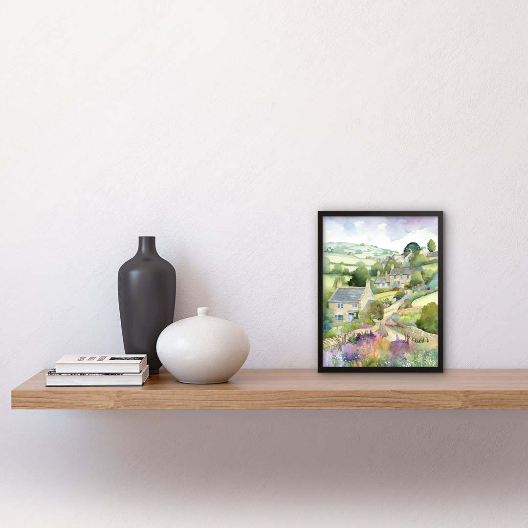 Countryside Spring Landscape With Cottages - Single Picture Frame Print