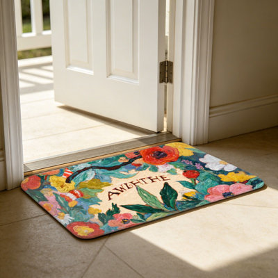 Porch Hallway Floral Artwork Porch Mat, 24 x 36 inch, Multicolor & Beige