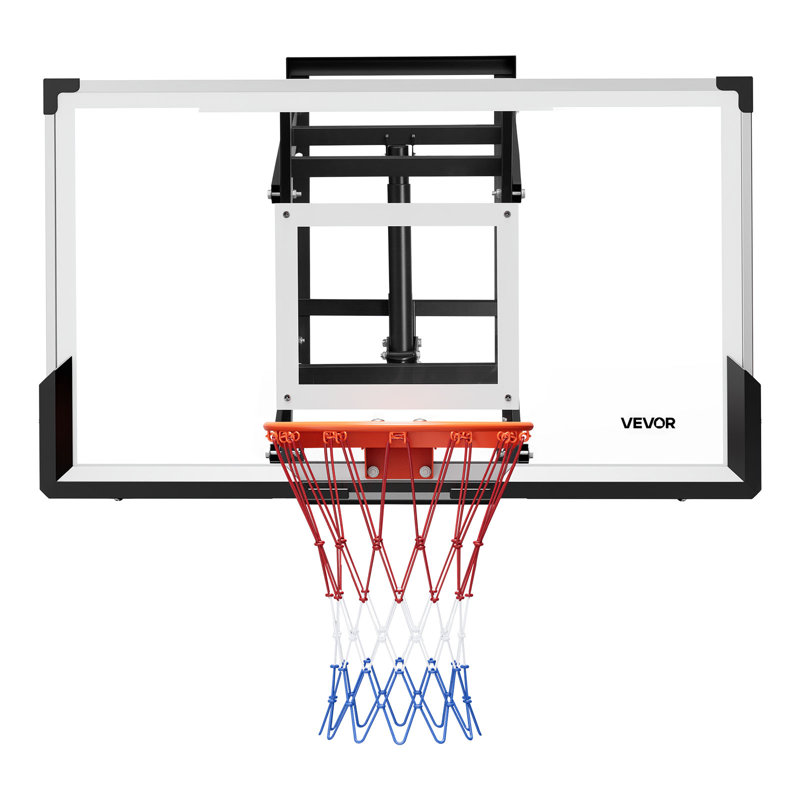 Panier de basketball mural, panier de basketball extérieur pour PC de 54 pouces avec réglage de la manivelle, panneau arrière épaissi de 0,11 pouce, conception classique de panier de basketball, utilisation intérieure et extérieure