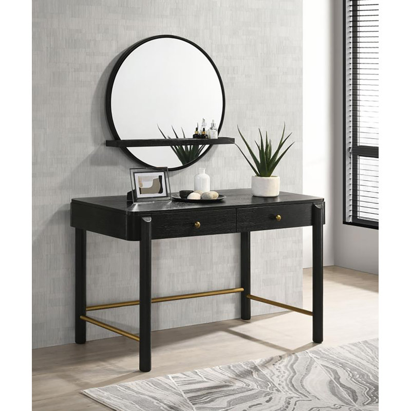 Meuble-lavabo à 2 tiroirs avec miroir Wailing, Noir, noir, noir, noir