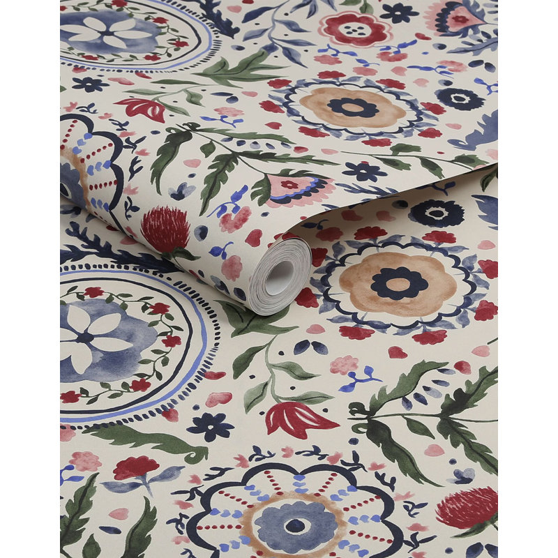 Joules Festival Flowers Floral Wallpaper, White