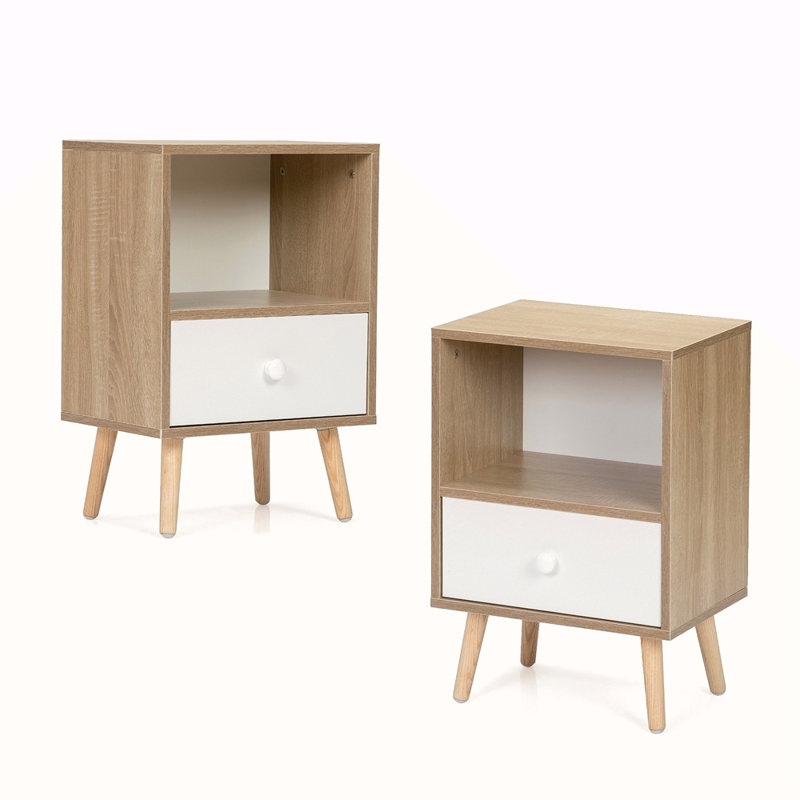 Ensemble de table de chevet Mid-Century en bois, canapé-lit avec tiroir et tablette, table de bout moderne