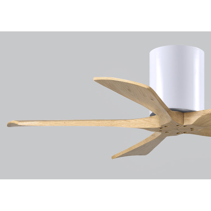 60" Irene 5-Blade Hugger Ceiling Fan with Wall Remote, 42", Brushed Pewter, Light Maple Tone