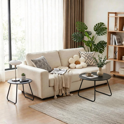 Round Nesting Coffee Table Set of 2, Modern End Table Side Tables With Adjustable Feet For Living Room Office