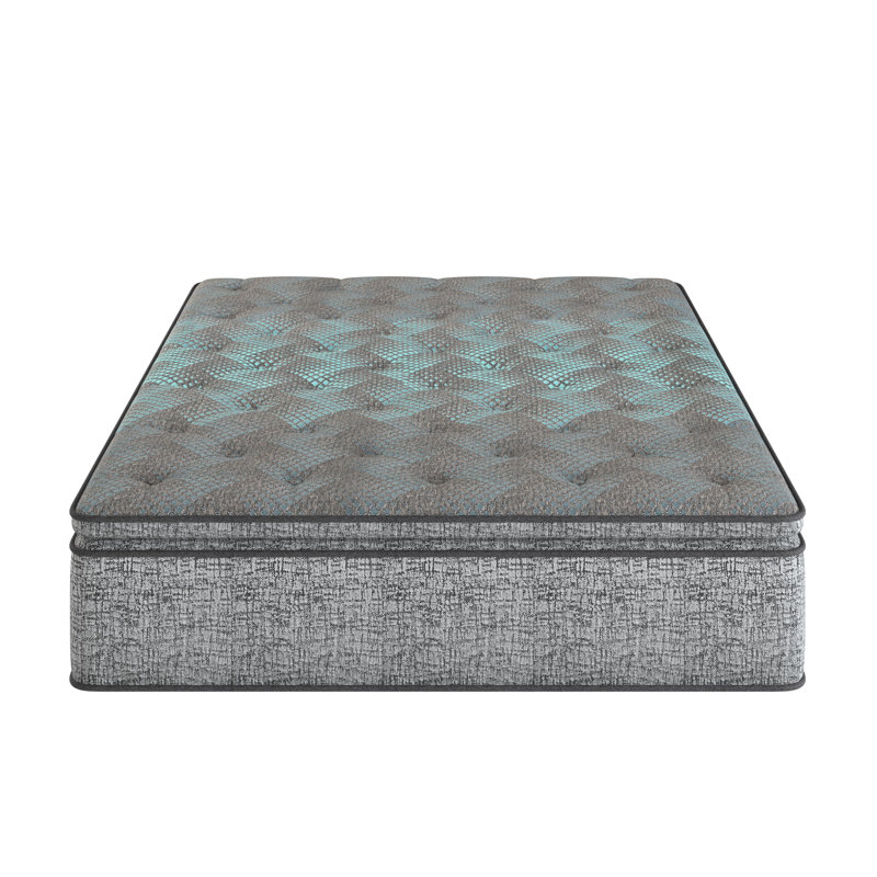Très grand matelas très grand Euro de 12 po: conception, ressorts ensachés individuels et support de refroidissement - Matelas en mousse gris et bleu avec rembourrage en acier Confort pour un sommeil paisible et serein