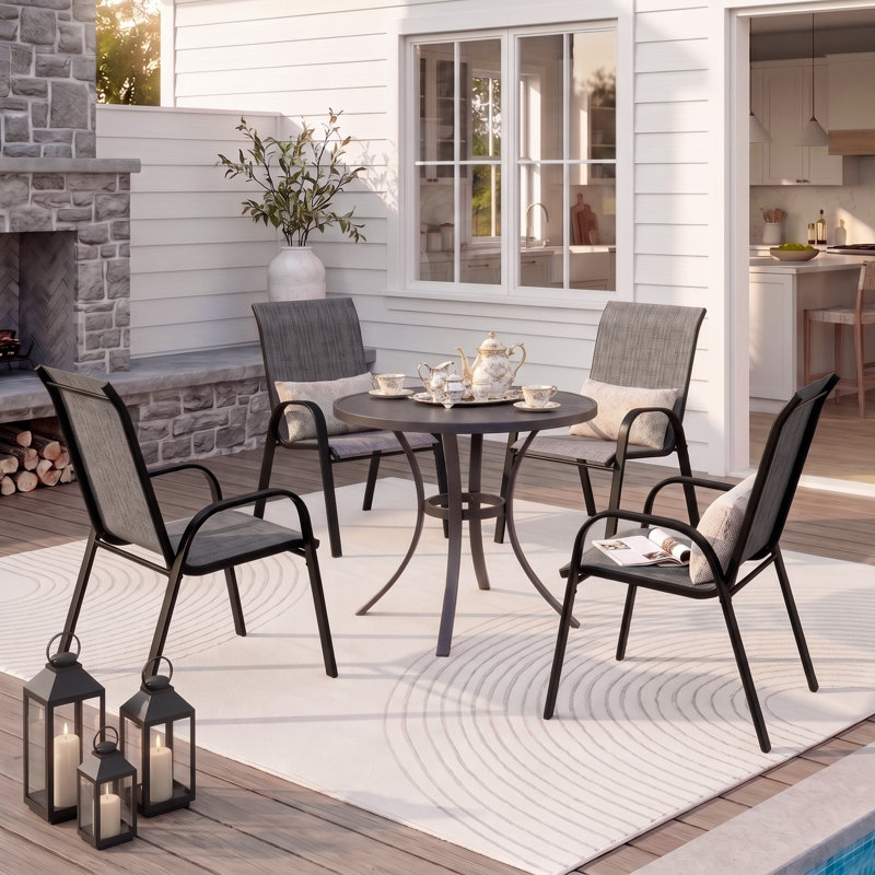 Chaises de salle à manger d'extérieur empilables l 24 po Ortonville, chaises en polyester enduit de PVC Densy, Gris foncé