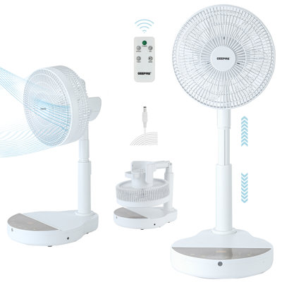 GEEPAS 10 Inch DC Folding Fan - Portable Folding Desk Fan with Remote Control Oscillation – 12 Speed, 8 Hour Timer, Quiet Fan – Foldaway Stand Table Fan with Adjustable Height - Home, Office