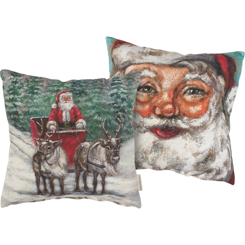 Coussin de Noël « Traîneau du Père Noël » de Primitives de Kathy - Double face - 40 x 40 cm