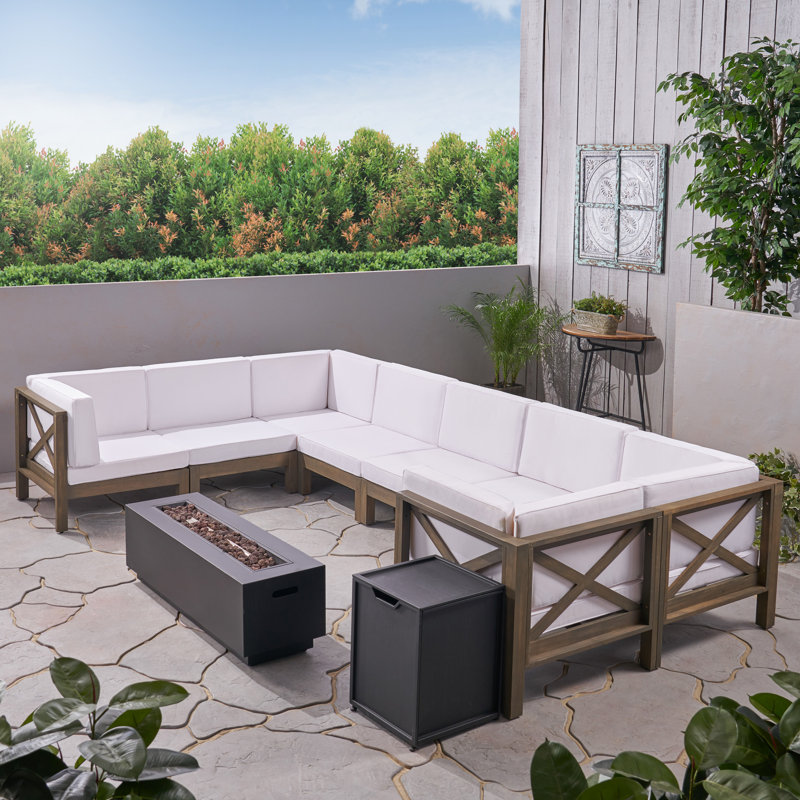 8 - Person Modular Patio Conversation Set with Cushions, Gray Frame / White Cushion