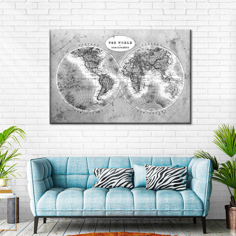 «Découvrez le monde BW Map», reproduction sur toile tendue, H 32 po x l 48 po x P 1,25 po