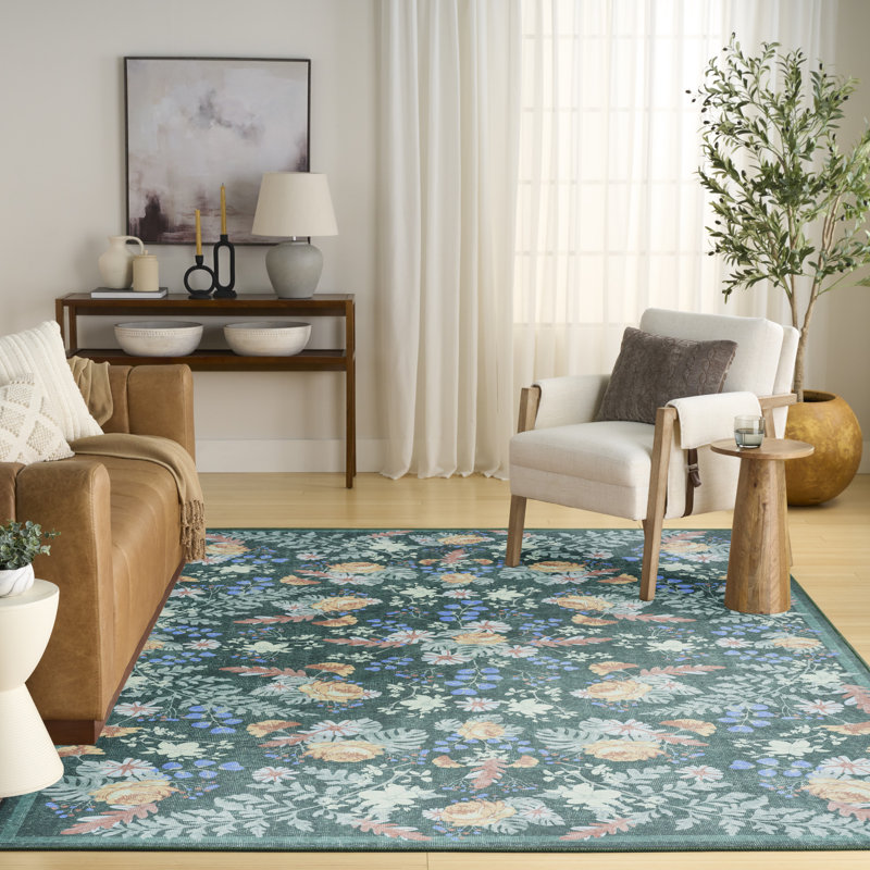 Tapis d'intérieur multicolore vert 4 pi x 6 pi Nourison Botanical Washables, Vert multicolore, Rectangle 4pi x 6 pi