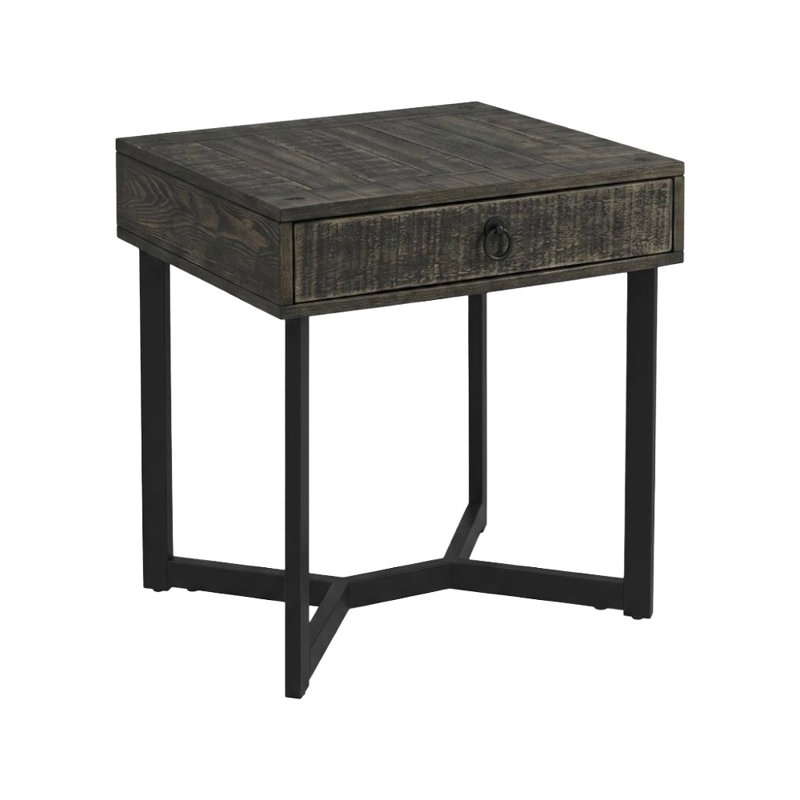 Chloe 24 po Table de bout carrée en chêne foncé / espresso avec tiroir de rangement