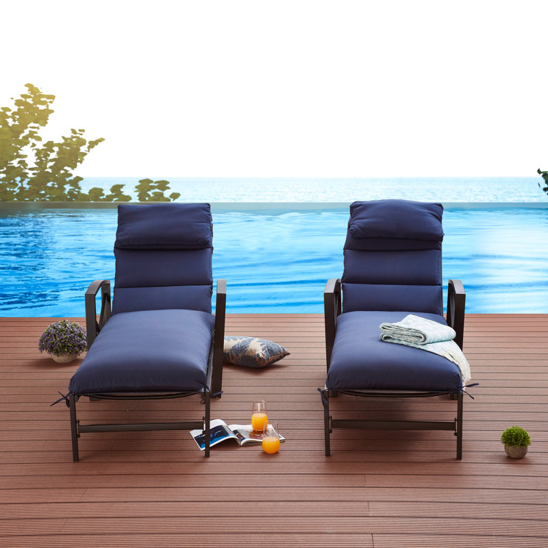 Paxson Outdoor Metal Chaise Lounge Set with Cushions, Blue