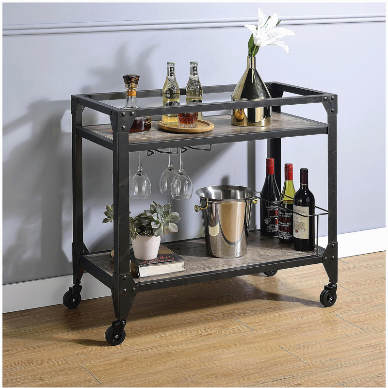 Country Oak and Carbon Black Double Service Cart