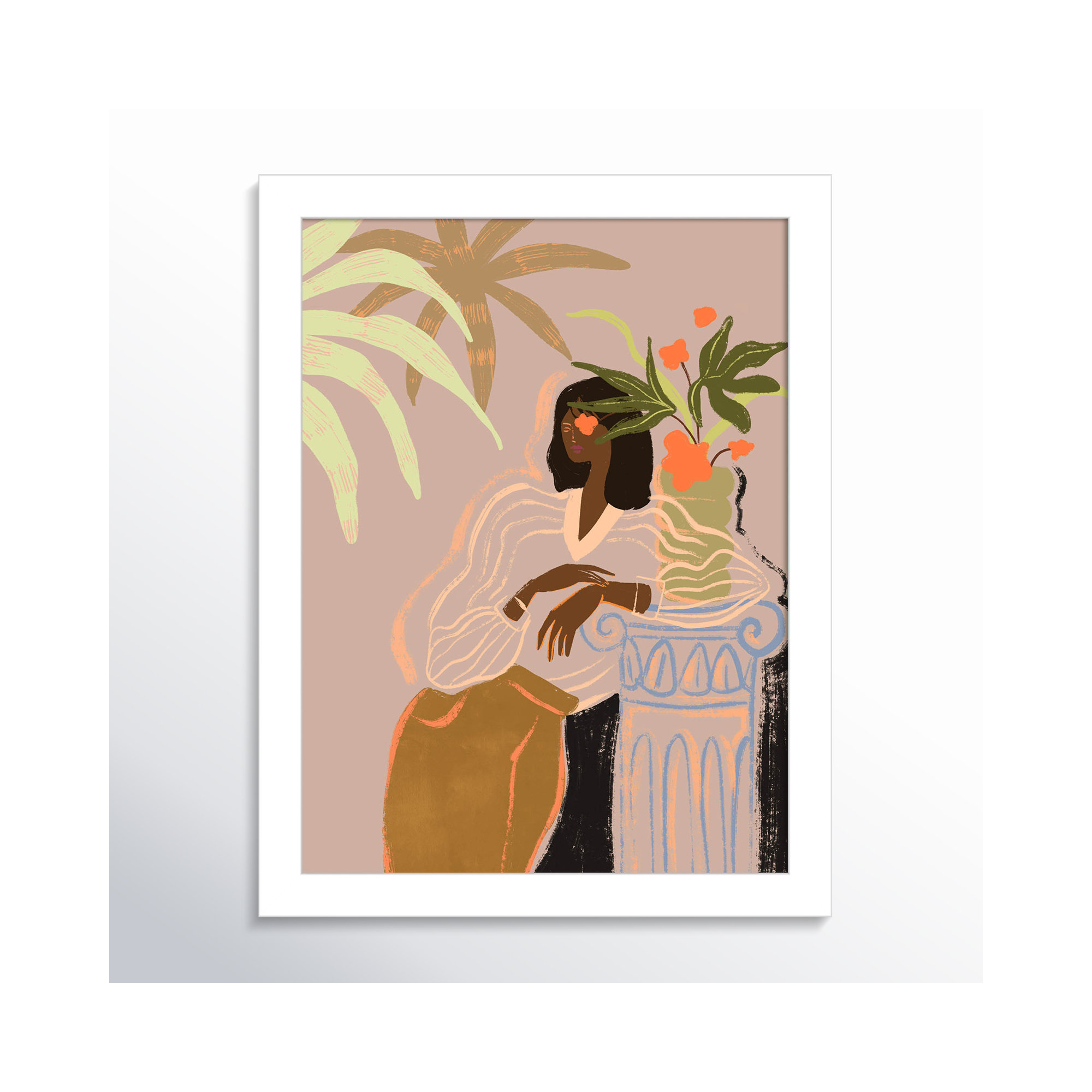 Lady in Waiting by Arty Guava Wood Framed Wall Art Print, 13" H x 10" W, White