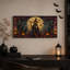 Vitrail Sorcière à tête de citrouille en automne, toile murale d'Halloween-1305813039